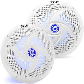 PyleUsa 8 Inch Marine Speakers - 2 Way Full Range Stereo Sound, 160 Watt, White - LED Light: Blue Illumination, Water-Resistant Design