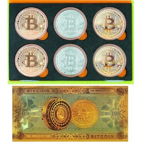 مجموعة عملات البيتكوين القابلة للتجميع، 6 قطع من عملة البيتكوين المادية المشفرة مع حافظة واقية قابلة للتجميع وقطعة واحدة من الأوراق النقدية التذكارية لمجموعة الهدايا in Kuwait