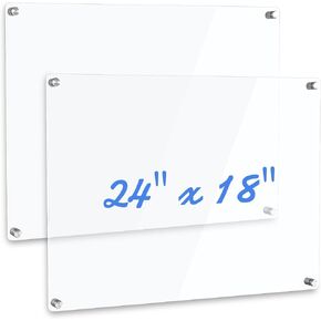 Ctosree 2 Pcs Clear Acrylic Dry Erase Board for Wall Reusable Acrylic Note Board 24 x 18 Inch Hanging Frameless White Board Wall Memo Board Clear Acrylic Planner Writing Board for Office School Home