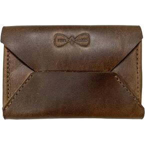 Hide & Groom، حامل بطاقات على شكل ظرف ريفي مصنوع يدويًا من جلد محبب بالكامل - تخزين أنيق واحترافي وصغير الحجم لبطاقات الخصم والائتمان - بوربون براون in Kuwait