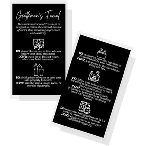 Gentleman's Facial Do's and Don'ts Card | 50 Pack | 2x3.5" in Business Card | Facial Supplies | For Estheticians Offering Gentleman's Facials | Black and White Design in Kuwait