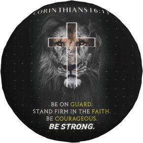 Christian Aesthetic Prayer Spare Tire Cover for Dust-Proof Purpose Thin Light-Weight Polyester Fabric Universal Fit Tire Dust Covers with Bible Verse Scripture Corinthians 16:13-14 inch