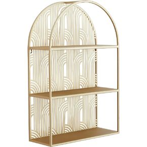 CosmoLiving by Cosmopolitan Metal Arched 3 Shelf Wall Shelf, 16" x 6" x 24", Gold