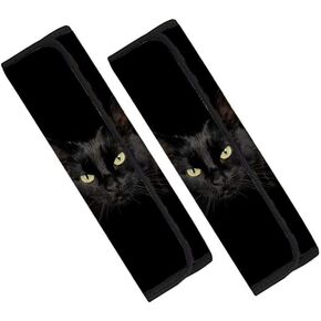 2pcs Universal Car Seat Belt Pads Cover Vehicle Seat Belt Comfort Shoulder Pads for Adults and Children Black Cat Print
