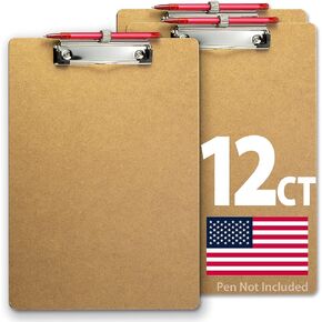 Achieva Recycled Plastic Clipboard, Letter Size, Low Profile Clip with Pen Holder, 12/PK, Black (68000)