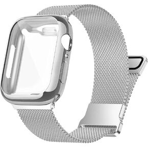 Metal Stainless Steel Bands Compatible with Apple Watch 38/40/41/42/44/45mm With Screen Protector Case,Magnetic Adjustable Strap for iWatch Series 9/8/7/6/5/4/SE/3/2/1 Women Men in Kuwait