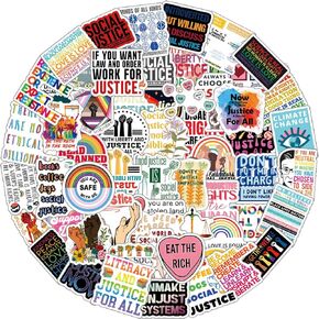 61Pcs Social Justice Stickers Pack, Cartoon Cute Vinyl Waterproof Decals for Water Bottle,Laptop,Phone,Skateboard,Scrapbooking,Bumper Gifts for Kids Teens Adults Fans for Party Supply