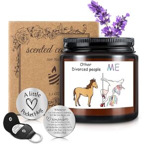 Coume 3 Pcs Divorce Lavender Scented Candle Gifts for Women Funny Candles Pocket Hug Token and PU Leather Keychain Breaking up Friends Sister Coworker Men Female