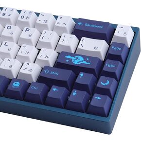 JOMKIZ PBT Keycaps, 134 Keys Blue Moon Dye Sublimation Cherry Profile Keycaps with 7U Spacebar Japanese Keycap Set for MX Switches Mechanical Keyboards