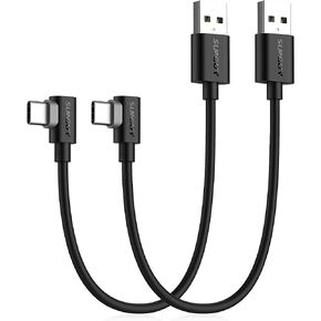 SUNGUY USB C 90 Degree Cable 1FT, 2-Pack Right Angle 3A USB 2.0 Type C Fast Charge & Sync Cord Compatible with Samsung Galaxy S20 S10 S9 S8 Plus S10E, A10e A20 A50 A51 A71, Note 20 10, Moto G7 G8