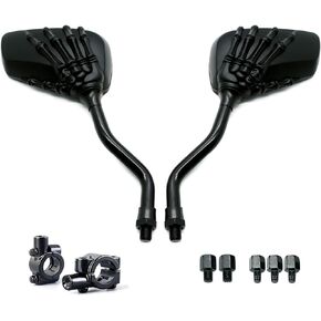 ATV Mirrors Universal 8mm 10mm Bolt 7/8 Inch Handle Bar Mount Clamp Ghost Hand Mirror Motorcycle Rear Skull View Mirror fit Honda Scooter Kawasaki Cruiser Suzuki Victory and More (Chrome)