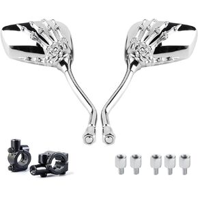 ATV Mirrors Universal 8mm 10mm Bolt 7/8 Inch Handle Bar Mount Clamp Ghost Hand Mirror Motorcycle Rear Skull View Mirror fit Honda Scooter Kawasaki Cruiser Suzuki Victory and More (Chrome) in Saudi Arabia