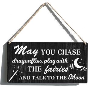 Nursery Sign Gift Farmhouse May You Chase Dragonflies Play with the Fairies Wooden Hanging Sign Plaque Rustic Wall Art Decor for Home Decoration 12 x 6 Inches