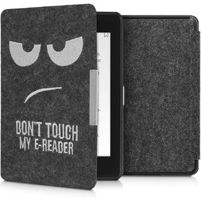 حافظة kwmobile متوافقة مع Amazon Kindle Paperwhite (10. Gen - 2018) - حافظة قابلة للطي لحماية القارئ الإلكتروني من نسيج اللباد على شكل كتاب - لا تلمس قارئي الإلكتروني أبيض/رمادي داكن