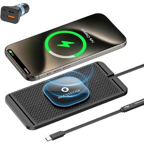 Magnetic Wireless Car Charger Pad, REESTECQI 15W Wireless Charging Pad for Magsafe Charger Wireless Charger for Car Non Slip Type C with 40W Car Charger for iPhone 15/14/13/12, Airpods (1M Cable)