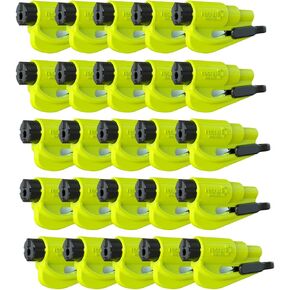 resqme Pack of 25 The Original Emergency Keychain Car Escape Tool, 2-in-1 Seatbelt Cutter and Window Breaker, Made in USA, Yellow - Compact Emergency Hammer