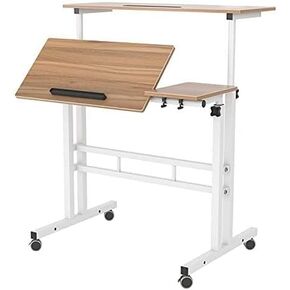 SogesPower 2 Platforms Mobile Laptop Desk Adjustable Side Table Computer Stand for Bed Sofa,Oak