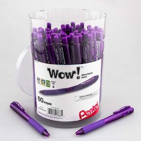 Pentel WOW! Ballpoint Pen, (1.0mm) Medium Line, Black Ink, Pack of 60, Canister (BK440PC60A)