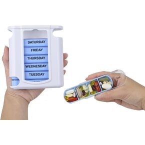 7 Day Pill Box Organizer, Hard Case with Embedded Magnet, 7 Stackable Trays, Perfect for Travel and Home Use.