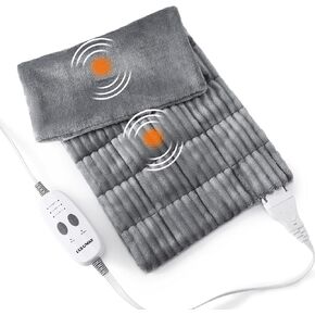 Weighted Heating Pad with Massager Electric Heating Pad for Back with Massaging Vibration, 3 Heating Levels & 3 Massage Types, XXXL Large Size Heating Pad, 33" x 17", Grey