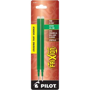 PILOT FriXion Gel Ink Refills for Erasable Pens, Fine Point, 0.7 mm, Green Ink, 2-Pack (12511)
