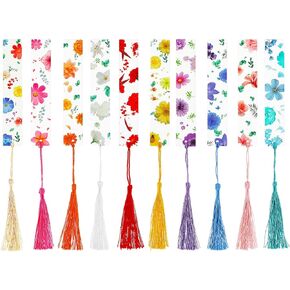 10pcs Flower Resin Bookmark with Colorful Tassels Transparent Acrylic Bookmark for Book Lovers Cute Bookmarks Pressed Flower Bookmark for Girls Women Reading Gifts