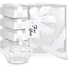 50 Pcs Crown Design Bookmark for Girls Quinceanera Gift Bookmark Crown Princess Metal Bookmark Book Lover Silver Quinceanera Favors with Gift Boxes for Fifteen Birthday Wedding Bridal Shower Women