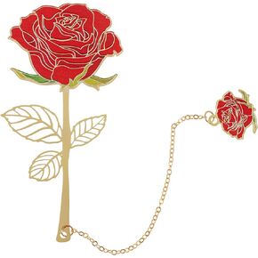 Red Rose Bookmark with Flower Pendant, Metal Book Page Holder for Reading Lovers, Unique Gifts BookMarkers for Women, Her, Mom, Librarian, Teacher Book Lovers