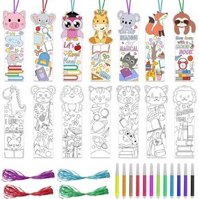 70PCS Color Your Own Bookmarks, 14 Styles Animal DIY Coloring Blank Bookmarks for Kids, Cartoon Animal Unfinished Page Marker for Reading Lover Party Game Prize Classroom