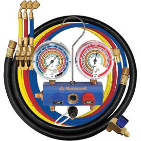 Mastercool (59861 Blue R410A, R22, R404A 3-Way Manifold Set with 3-1/8" Gauges and 60" Hoses