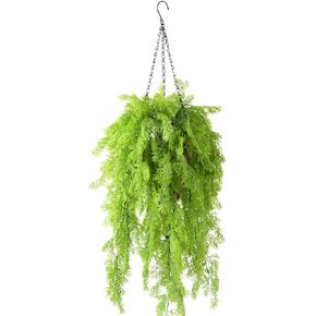 Artificial Hanging Plants in Basket Fake Hanging Eucalyptus with Coconut Lining Chain Palm Flowerpot Hanging Plant Outdoor UV Resistant Plastic Plants(Eucalyptus)