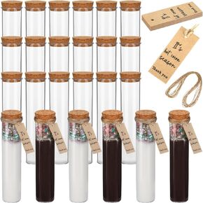 24 Set Hot Chocolate Favors for Guest 2 oz Plastic Test Tubes with Cork Stoppers Paper Label and Rope Clear Thank You Wedding Favors Hot Cocoa Containers for Storage Baby Shower Favors