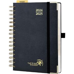 مخطط يومي POPRUN 2024-2025 صفحة واحدة في اليوم - [غلاف فني حلزوني] التقويم الأكاديمي (24 يوليو - 25 يونيو) كتاب مواعيد كل ساعة مع تقويم شهري، ورق FSC، 5.75 بوصة × 8.5 بوصة - أسود in Kuwait
