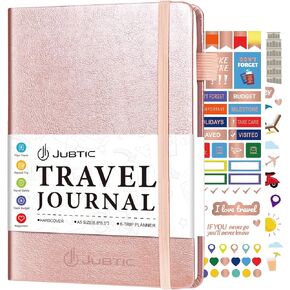 JUBTIC Travel Journal, Vacation Planner with Budget Tracker and Checklist, A5 Size Trip Planner, Travel Diary & Notebook for 6 Trips, Travel Gifts Accessories for Women, Men & Couples (Aquamarine)