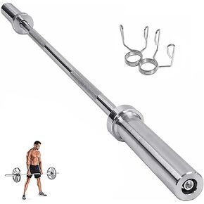 uyoyous 4FT Olympic Barbell Bar Solid Threaded Chrome barbell Bar with 2 inch Center Holes Barbell Weight Straight Weightlifting Strength Training Equipment Bar 120cm for Home Workout Fitness, Silver