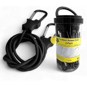 6 Pack Bungee Cord with Carabiner - Premium Tie Down Straps-Superior Latex-Strong Wide Mouth Hooks for Camping Luggage, Boat & Bikes - Yellow