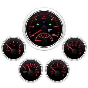 ARTILAURA 5 Gauge Set 3-3/8" 85mm GPS Speedometer with Tachometer, 2-1/16" Fuel Level Gauge, Water Temperature Gauge, Oil Pressure Gauge, Voltage Boat Gauge Set for Car AUTO Boat Marine (All Black)