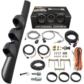 GlowShift Diesel Gauge Package Compatible with Dodge Ram Cummins 2500 3500 1998-2002 - Black 7 Color 60 PSI Boost, 1500F EGT & 30 PSI Fuel Pressure Gauges - Black Triple Pillar Pod w Speaker Cutout