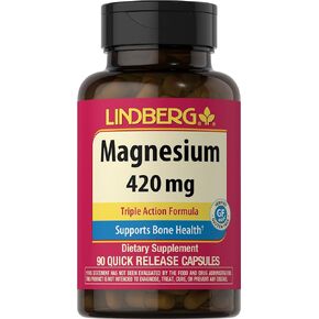 Triple Magnesium Complex | 420 mg | 90 Capsules | Triple Action Formula | Magnesium Oxide, Citrate, and Aspartate | Bone Support | Non-GMO, Gluten Free Supplement | by Lindberg