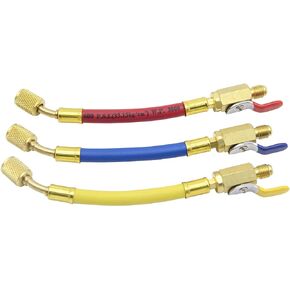 3Pcs Hvac Low Loss Fittings Set, R134A R410A R22 R12 Ball Valve with Charging Hoses Set, Air Condition Refrigeration High-Pressure Manifold Gauge Set, 1/4in SAE Thread, 7in