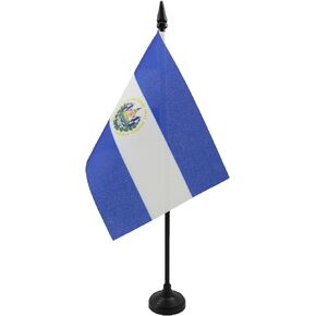 AZ FLAG El Salvador Table Flag 4'' x 6'' - Salavadorian Desk Flag 15 x 10 cm - Black Plastic Stick and Base