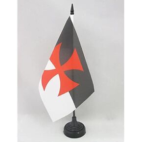AZ FLAG Templar Baussant Table Flag 5'' x 8'' - Catholic Desk Flag 21 x 14 cm - Black Plastic Stick and Base