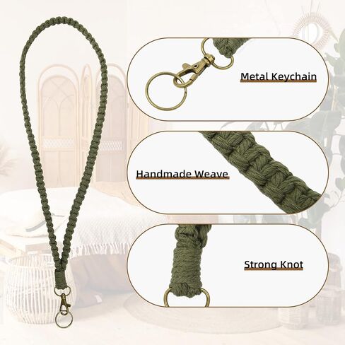2 قطعة مكرامية بوهو الرقبة حامل سلسلة المفاتيح مع خطاف معدني لشارات الهوية اليدوية معقود طويل ناعم منسوج حزام المعصم للنساء تقدير المعلم هدية محفظة كروز in Kuwait