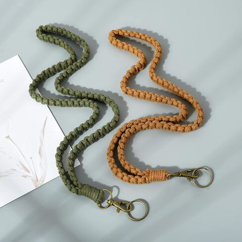 2 قطعة مكرامية بوهو الرقبة حامل سلسلة المفاتيح مع خطاف معدني لشارات الهوية اليدوية معقود طويل ناعم منسوج حزام المعصم للنساء تقدير المعلم هدية محفظة كروز in Kuwait