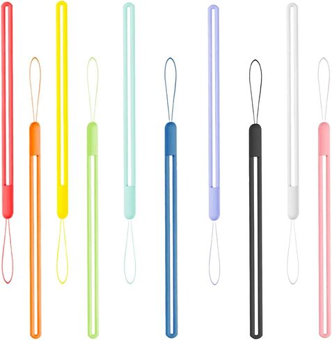 حبل معصم 10 قطع حزام هاتف من السيليكون معصم صغير قصير من مطاط السيليكون السائل للهاتف المحمول ومظلة زجاجة مياه وكاميرا USB وشارة مفاتيح محرك الإبهام (سلسلة قوس قزح) in Kuwait