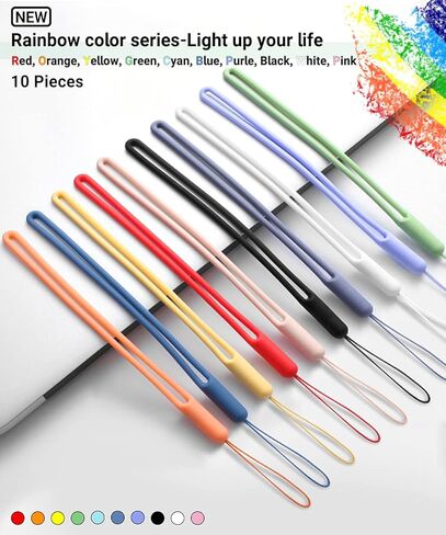 حبل معصم 10 قطع حزام هاتف من السيليكون معصم صغير قصير من مطاط السيليكون السائل للهاتف المحمول ومظلة زجاجة مياه وكاميرا USB وشارة مفاتيح محرك الإبهام (سلسلة قوس قزح) in Kuwait