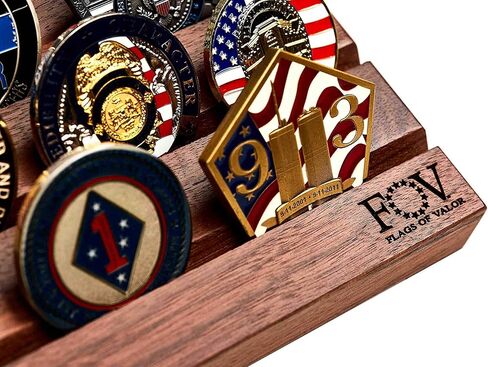 Flags of Valor Desktop Challenge Coin Display, Holds 30 Military Coins, 12’’ x 7.5,’’ 6 Row Coin Holder Made in USA by Veterans, US Flag Military Coin Holder Patriotic Gift in Saudi Arabia