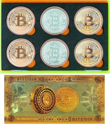 مجموعة عملات البيتكوين القابلة للتجميع، 6 قطع من عملة البيتكوين المادية المشفرة مع حافظة واقية قابلة للتجميع وقطعة واحدة من الأوراق النقدية التذكارية لمجموعة الهدايا in Kuwait