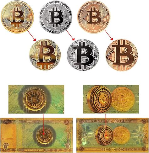 مجموعة عملات البيتكوين القابلة للتجميع، 6 قطع من عملة البيتكوين المادية المشفرة مع حافظة واقية قابلة للتجميع وقطعة واحدة من الأوراق النقدية التذكارية لمجموعة الهدايا in Kuwait
