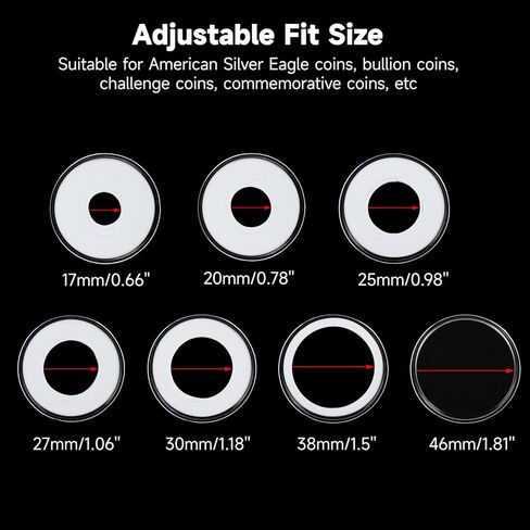 100 PCS 46mm Coin Capsules, Coins Collector Case Holder with Foam Gasket and Plastic Storage Organizer Box, Clear Plastic Coin Capsules 8 Sizes (17/20/25/27/30/32/38/46mm) in Kuwait